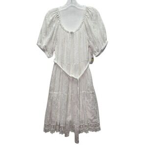 Karen Kane Dress Womens M White Embroidered Puff Sleeve Midi Boho‎ Cottagecore